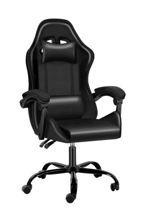 Simple Deluxe Office Computer Ergonomic Video Game, Red Chair, Without footrest, Black